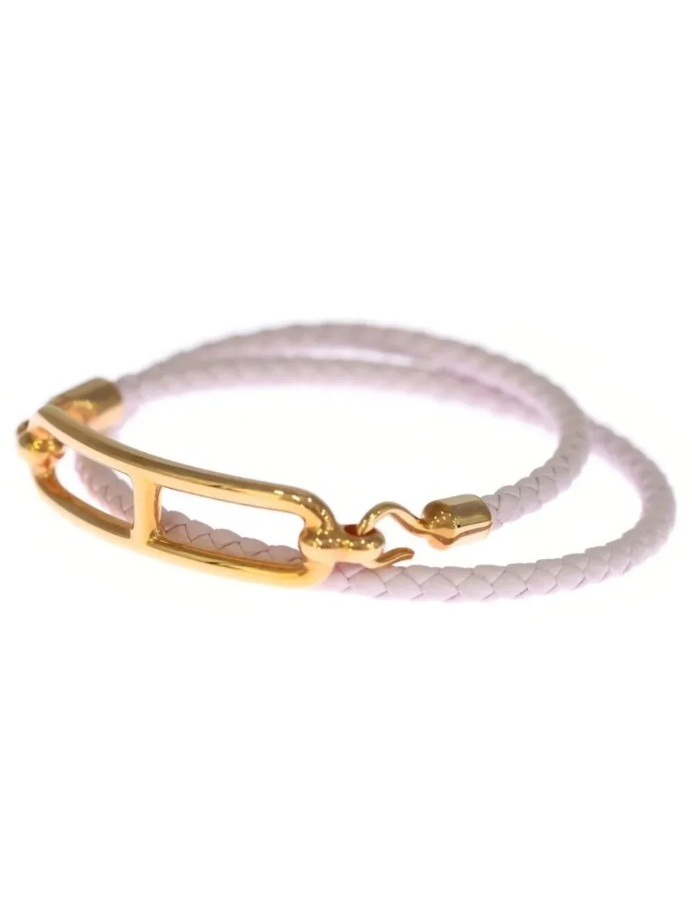 Hermes Roulis Double Tour Leather Bracelet Rose Sakura Gold Plated Pink